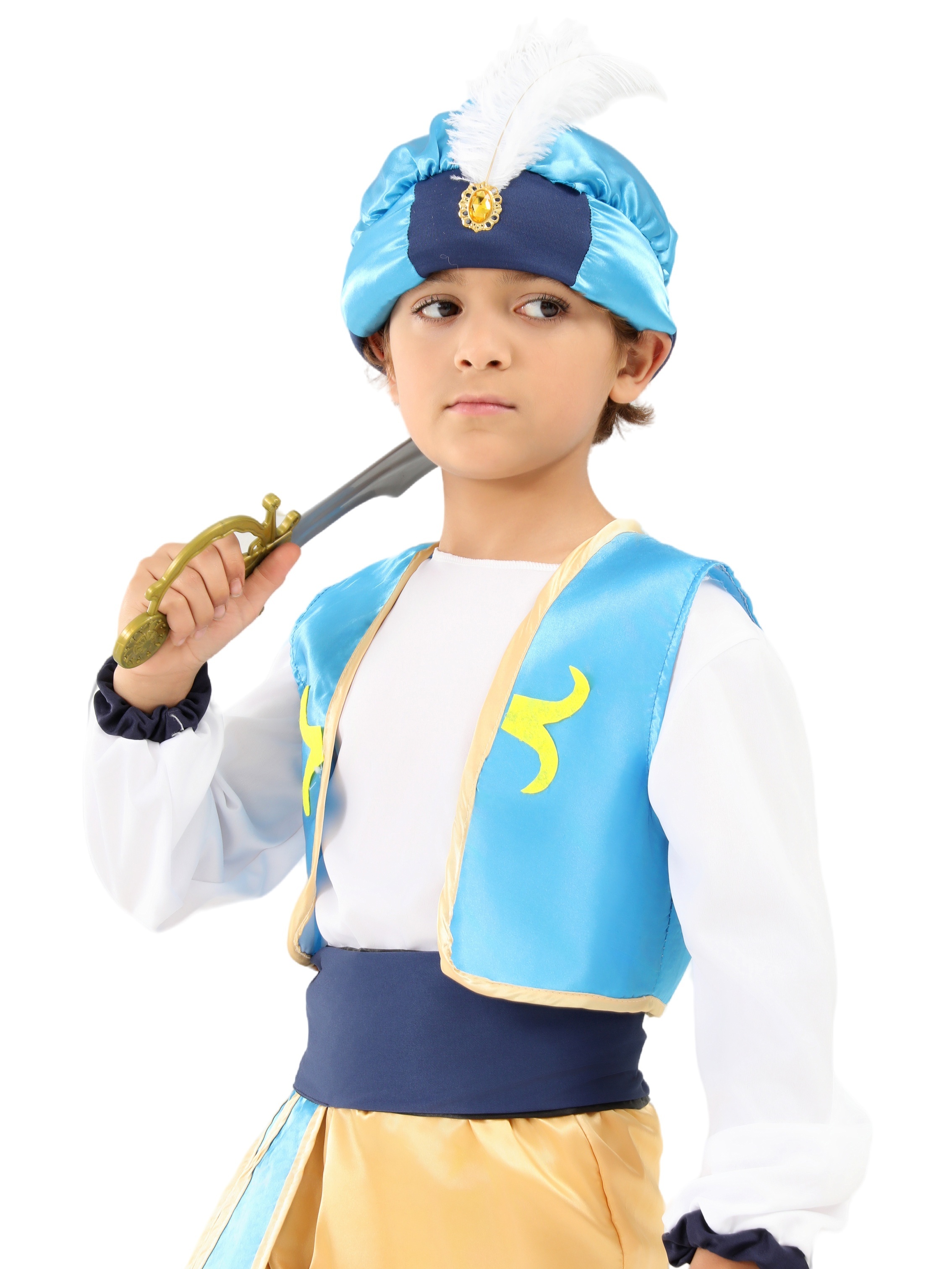 Children Arabian Prince Cosplay Costumes Cap T Shirt Waistcoat Pants and belt Halloween Outfits Dress Up3
